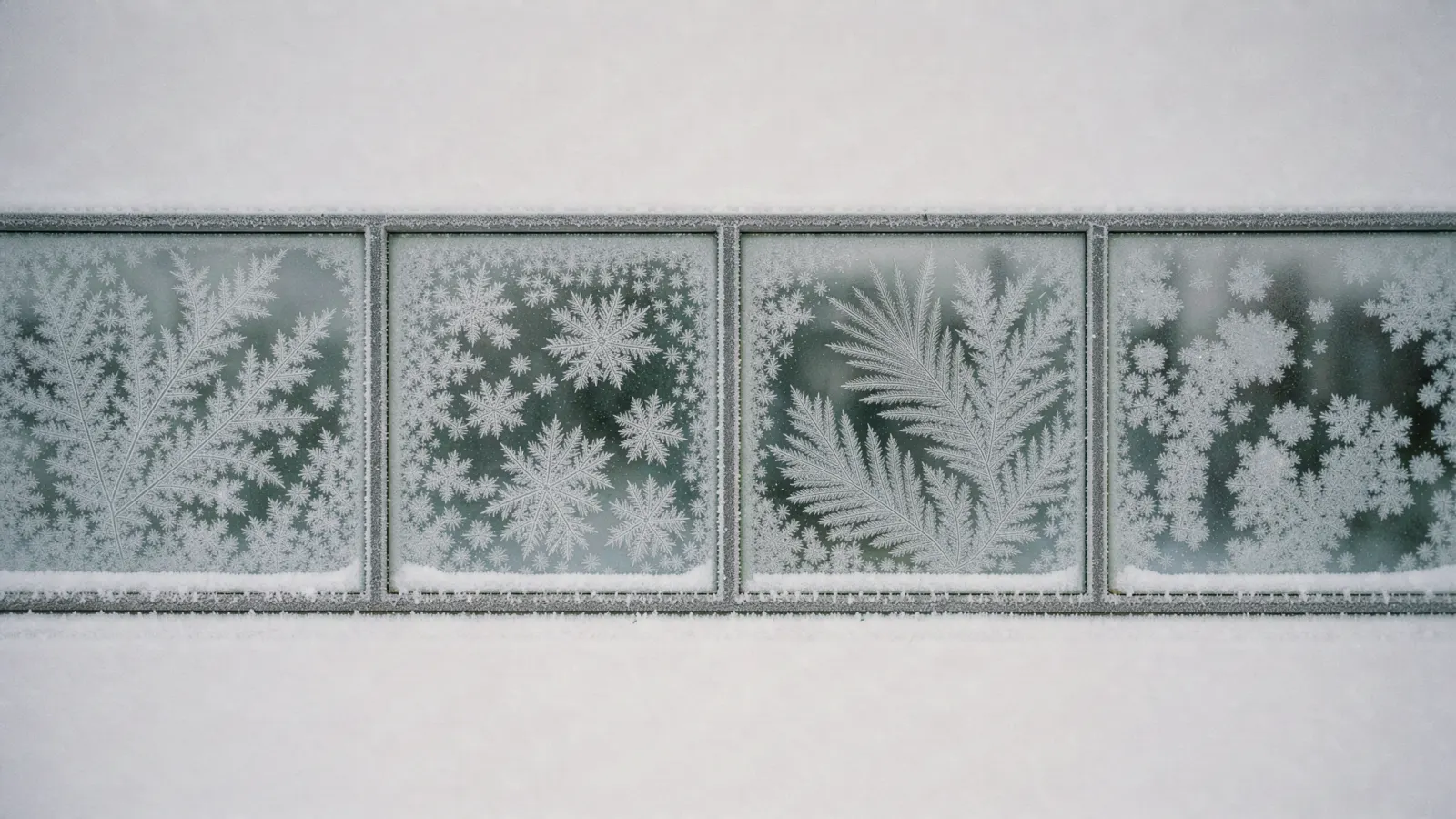 Stacked translucent tags in muted slate, sage and icy blue, softly lit against a cool grey ground