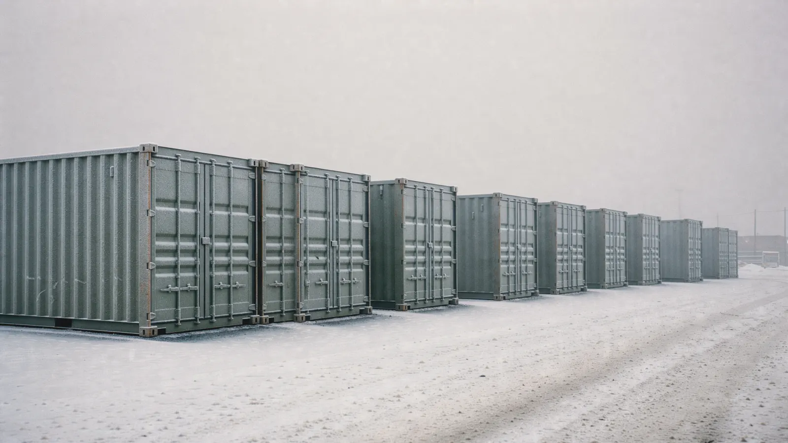 Evenly spaced soft columns of muted blue and grey, repeating into a pale winter distance
