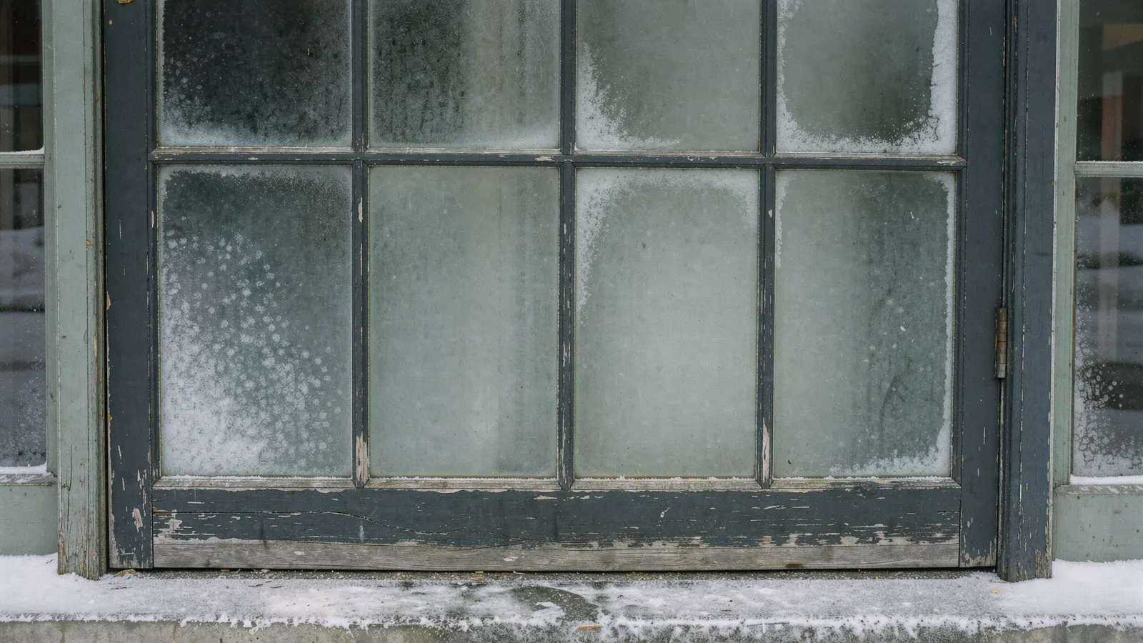 A faint grid of cool grey lines dissolving into soft open blue space, calm and wintry